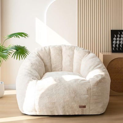 Giant Faux Fur Shell-Shaped Bean Bag Floor Sofa