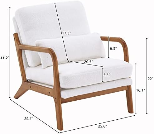 Accent Chair Mid-Century Modern Chair with Pillow Upholstered Lounge Arm Chair with Solid Wood Frame & Soft Cushion for Living Room