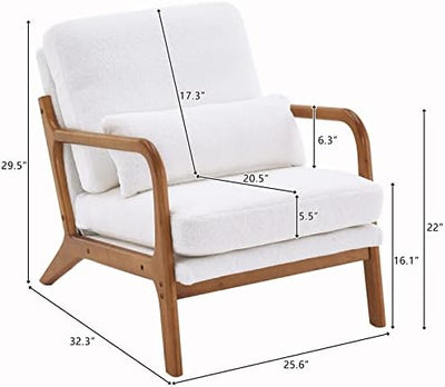 Accent Chair Mid-Century Modern Chair with Pillow Upholstered Lounge Arm Chair with Solid Wood Frame & Soft Cushion for Living Room