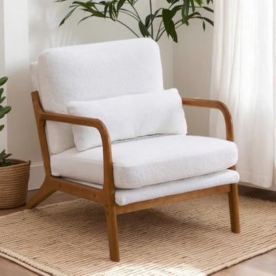 Accent Chair Mid-Century Modern Chair with Pillow Upholstered Lounge Arm Chair with Solid Wood Frame & Soft Cushion for Living Room