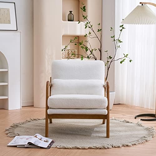 Accent Chair Mid-Century Modern Chair with Pillow Upholstered Lounge Arm Chair with Solid Wood Frame & Soft Cushion for Living Room