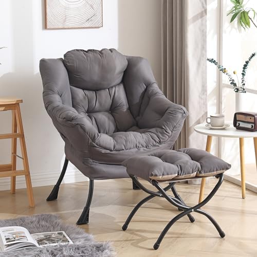 Lazy Chair with Ottoman, Modern Large Accent Lounge Chair, Leisure Sofa Armchair with Ottoman