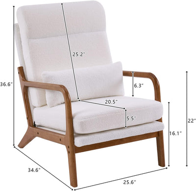 Accent Chair Mid-Century Modern Chair with Pillow Upholstered Lounge Arm Chair with Solid Wood Frame & Soft Cushion for Living Room