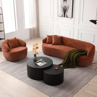 Modern Leisure Round Back Boucle Barrel Sofa Set