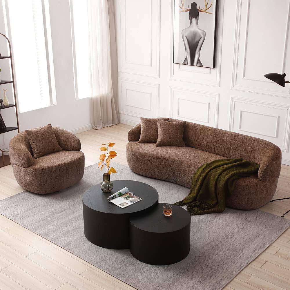 Modern Leisure Round Back Boucle Barrel Sofa Set