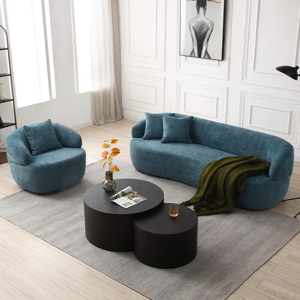 Modern Leisure Round Back Boucle Barrel Sofa Set