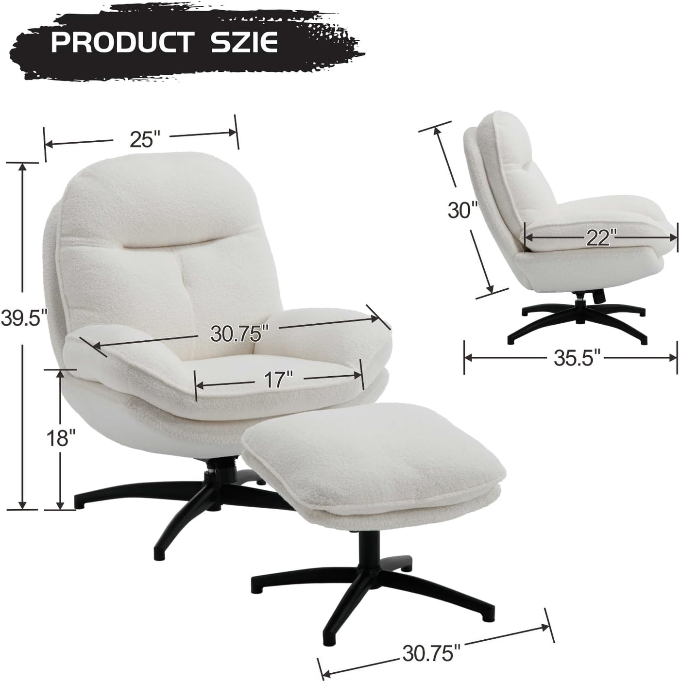 Modern 360° Swivel Accent Chair With Ottoman