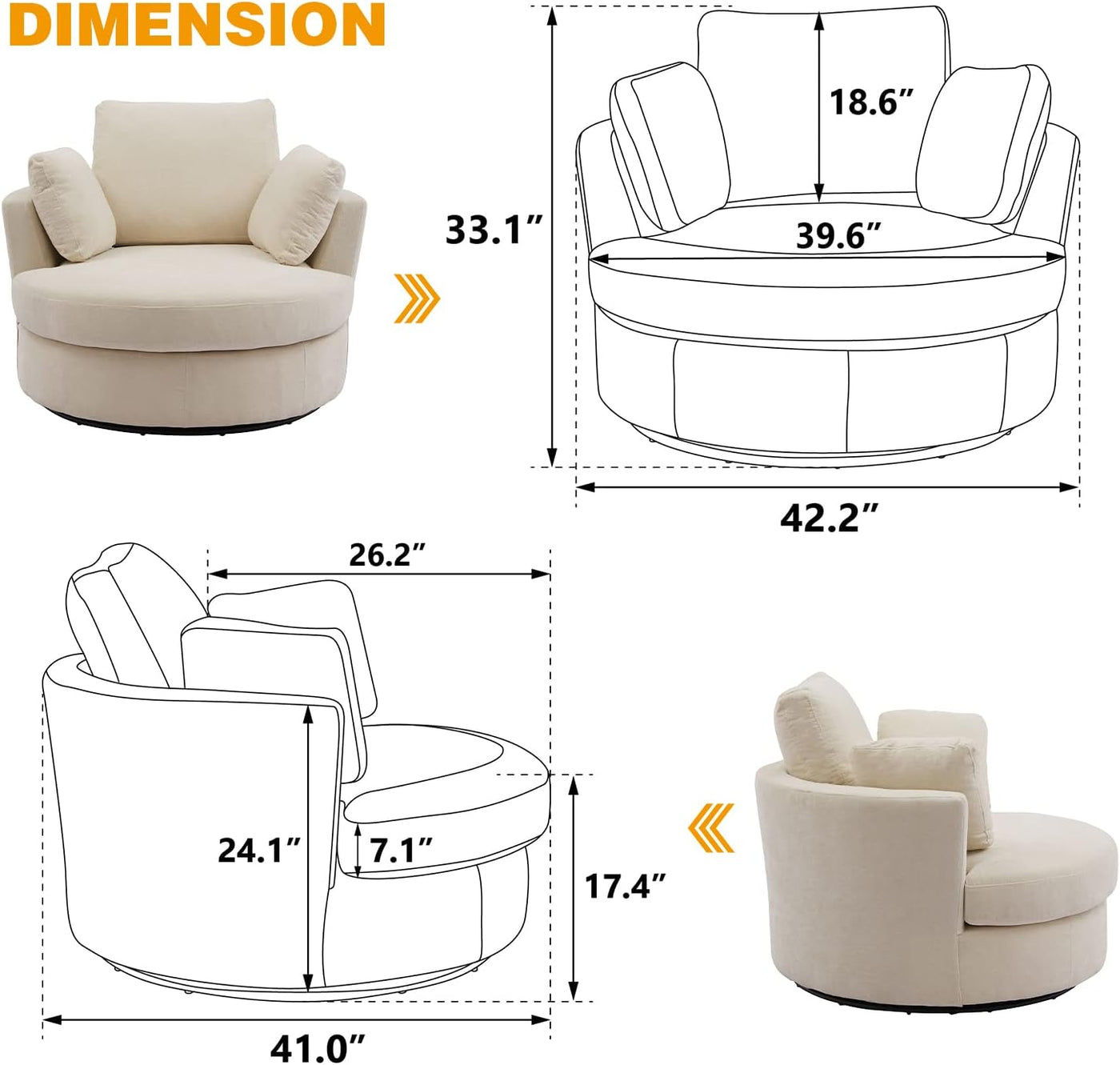 Modern Accent Round Loveseat Circle Swivel Barrel Chair