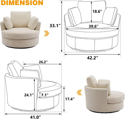 Modern Accent Round Loveseat Circle Swivel Barrel Chair