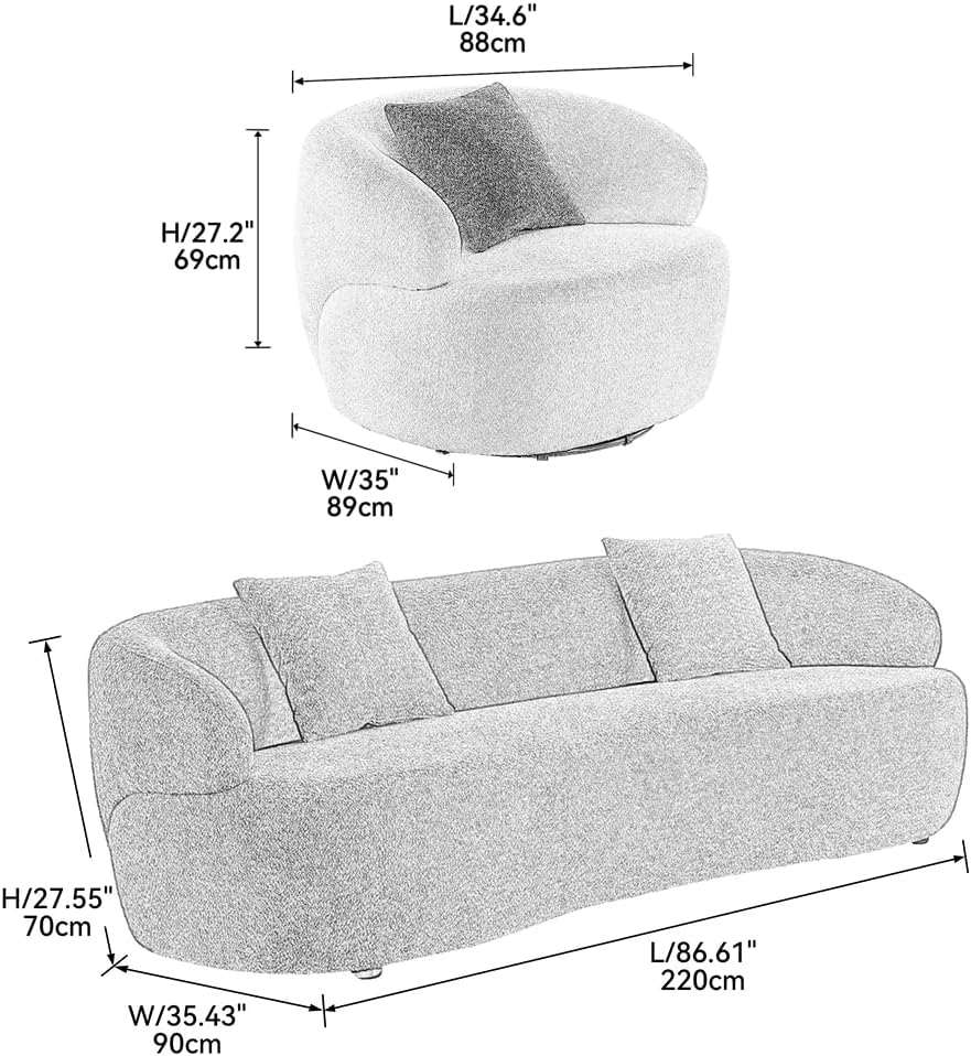 Modern Leisure Round Back Boucle Barrel Sofa Set