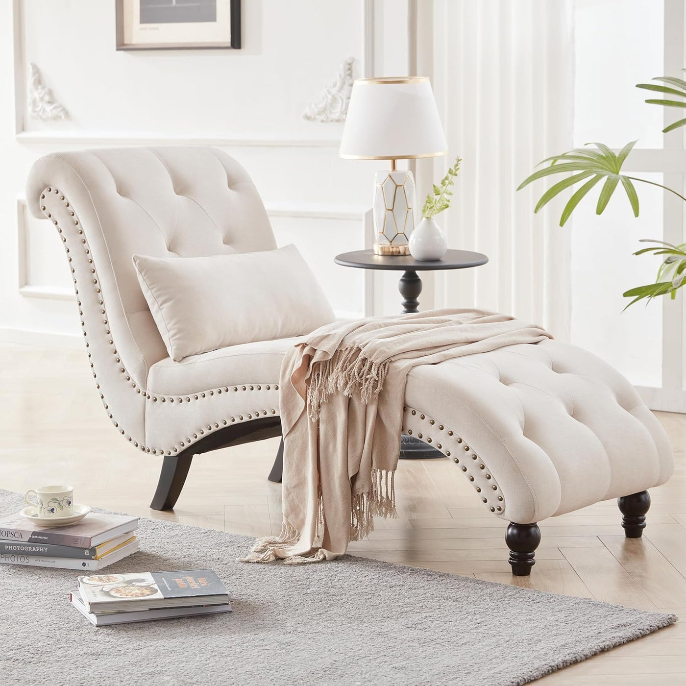 Tufted Soft Linen Chaise Lounge