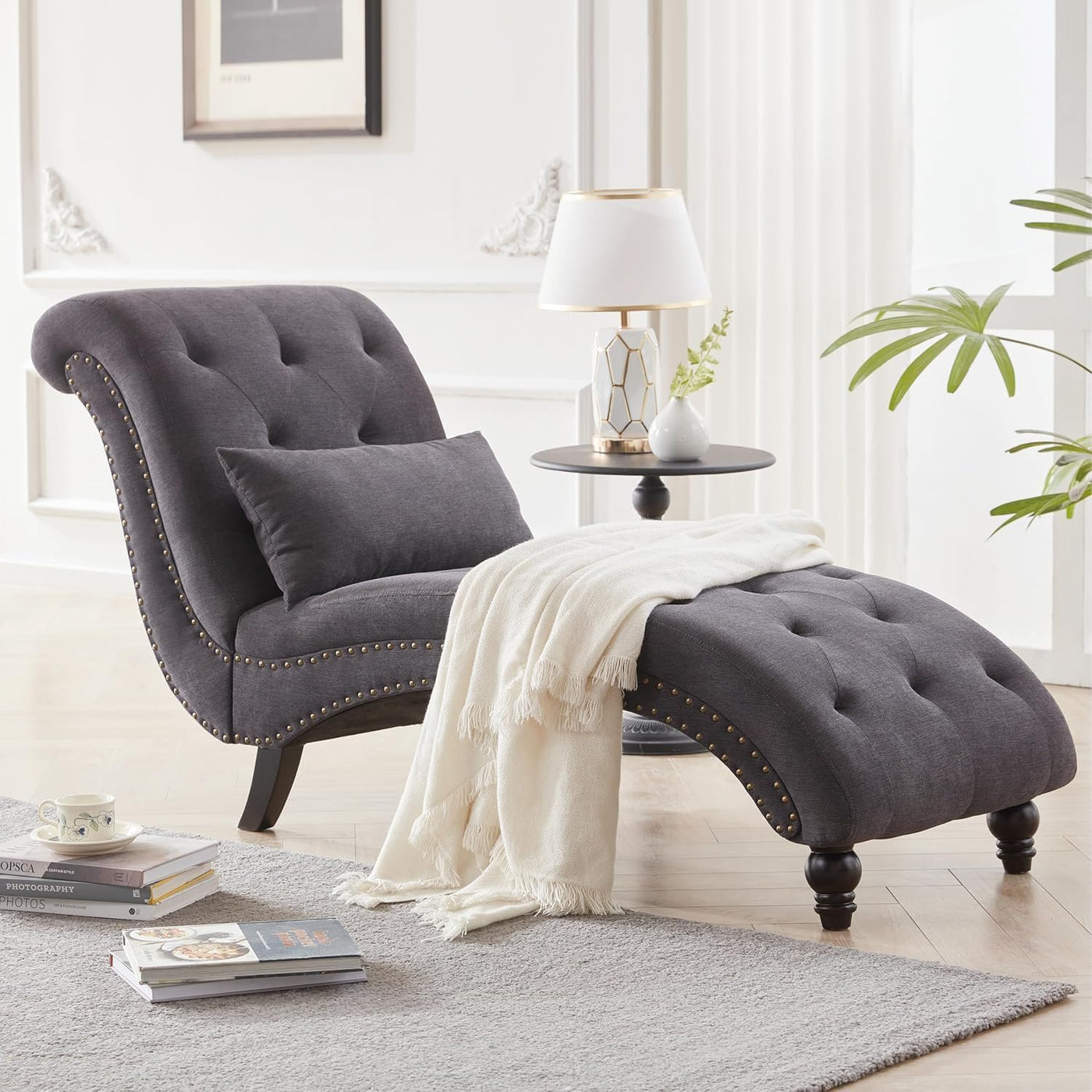 Tufted Soft Linen Chaise Lounge