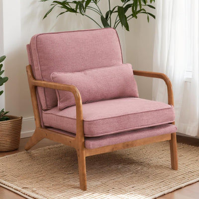 Accent Chair Mid-Century Modern Chair with Pillow Upholstered Lounge Arm Chair with Solid Wood Frame & Soft Cushion for Living Room