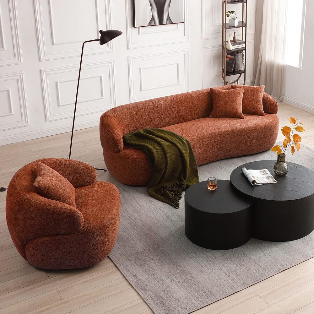 Modern Leisure Round Back Boucle Barrel Sofa Set