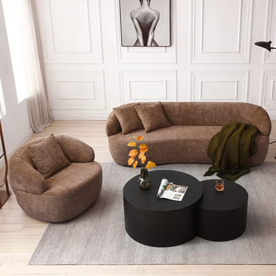 Modern Leisure Round Back Boucle Barrel Sofa Set