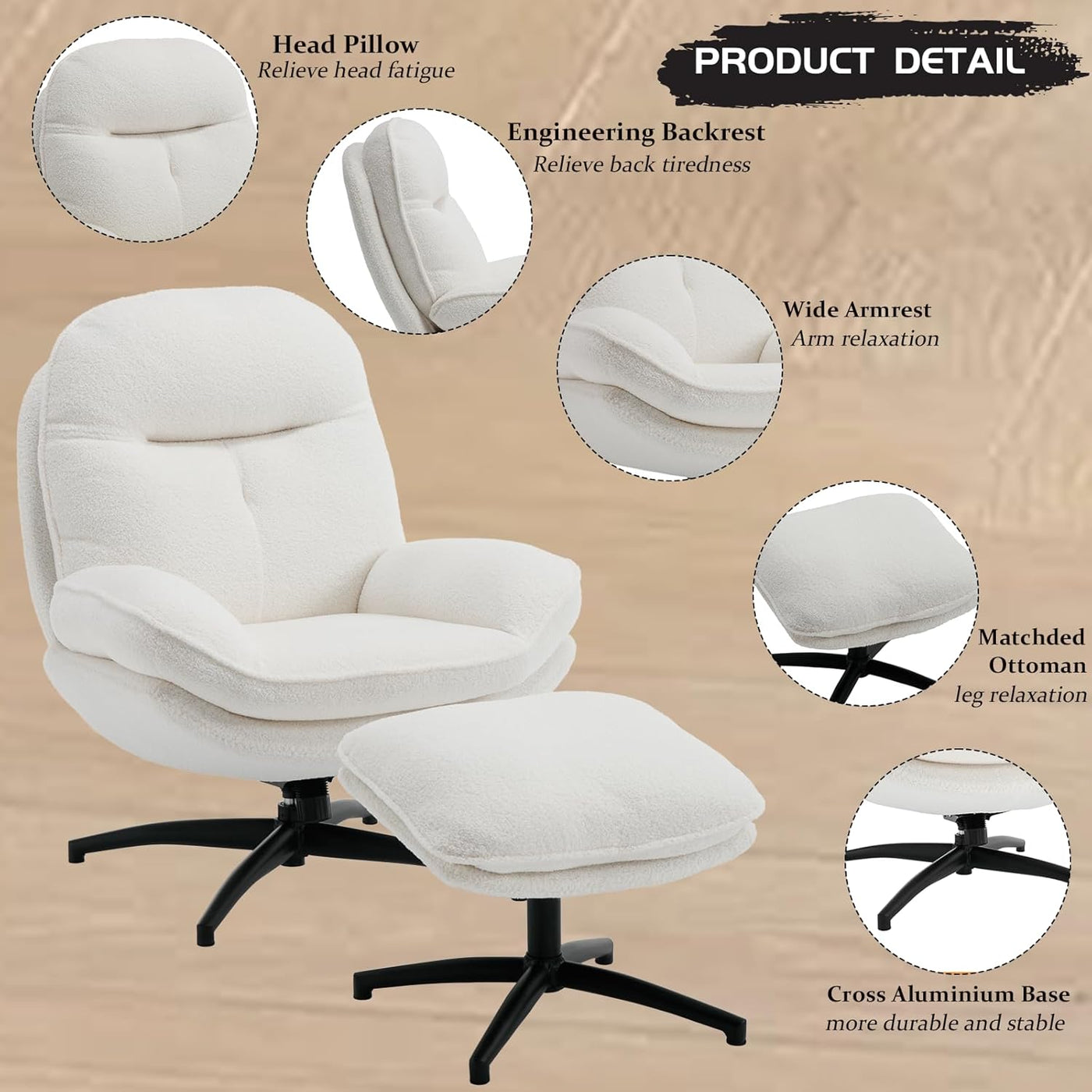 Modern 360° Swivel Accent Chair With Ottoman