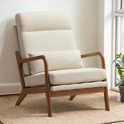 Accent Chair Mid-Century Modern Chair with Pillow Upholstered Lounge Arm Chair with Solid Wood Frame & Soft Cushion for Living Room