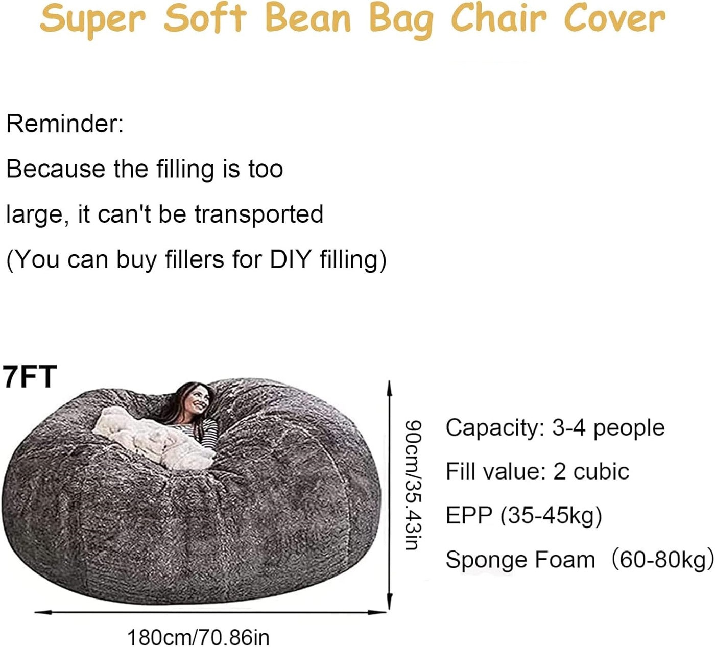 Soft Fluffy Fur Lazy Bean Bag Cover