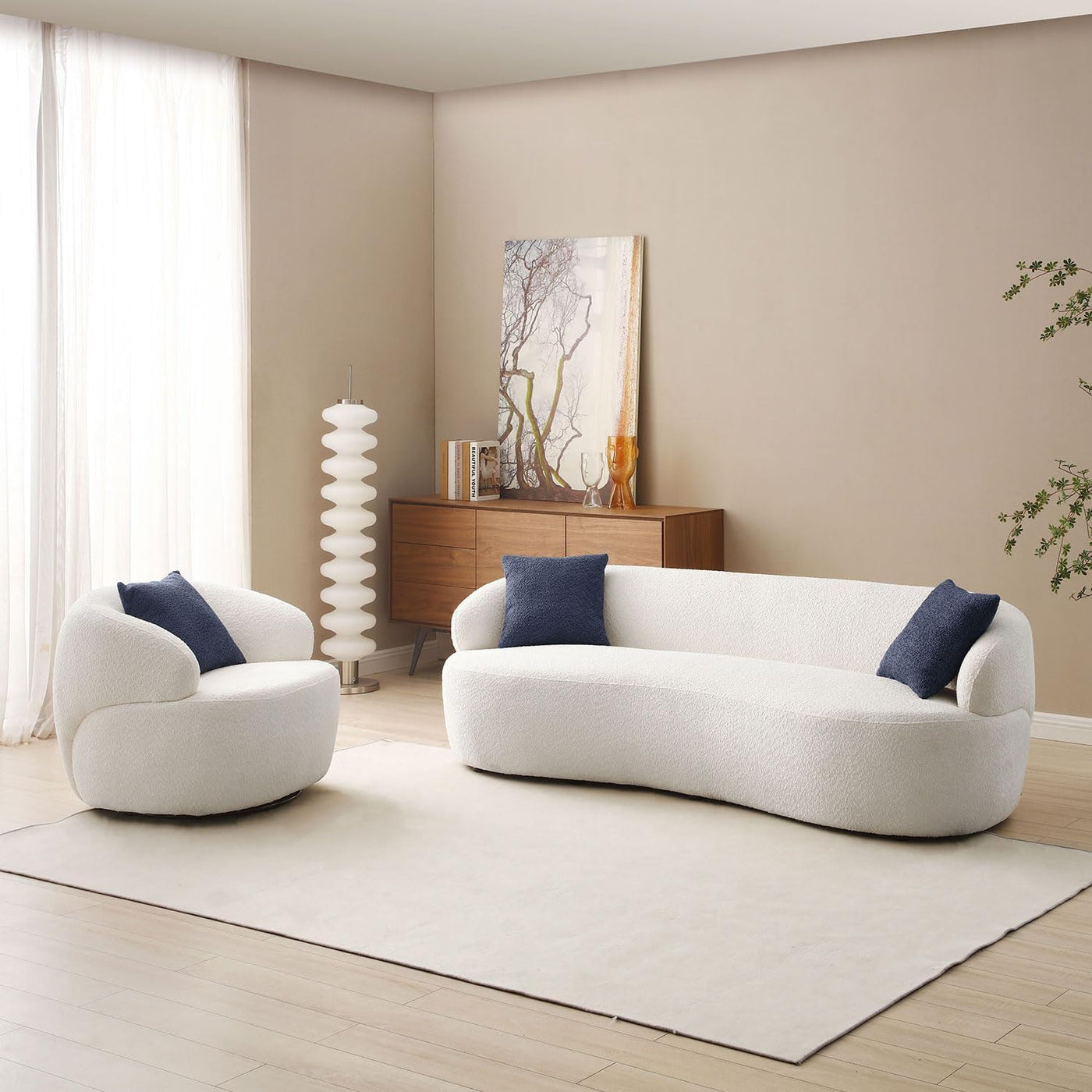 Modern Leisure Round Back Boucle Barrel Sofa Set