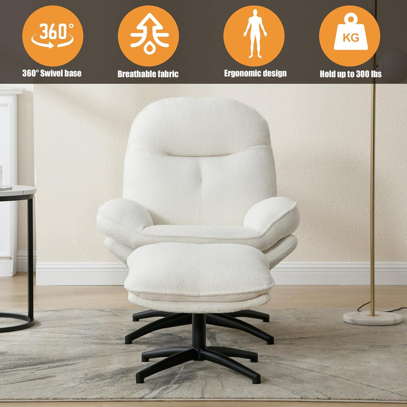 Modern 360° Swivel Accent Chair With Ottoman