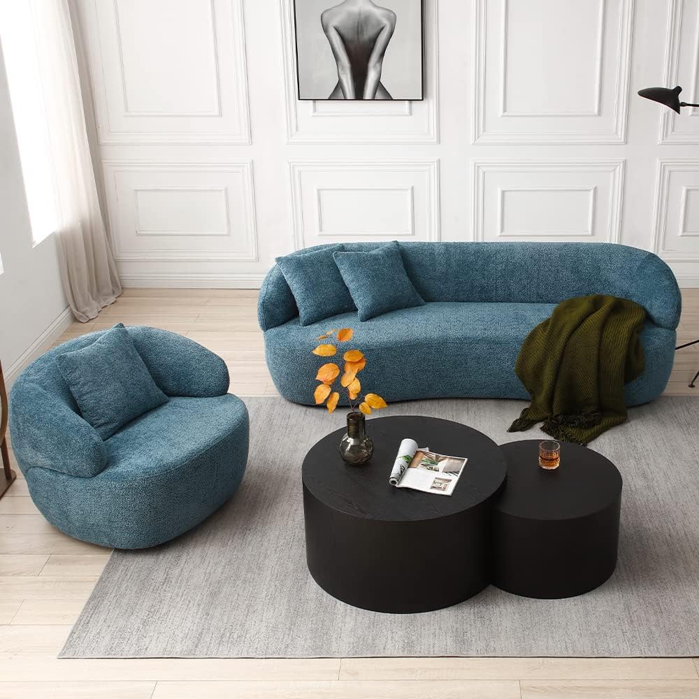 Modern Leisure Round Back Boucle Barrel Sofa Set