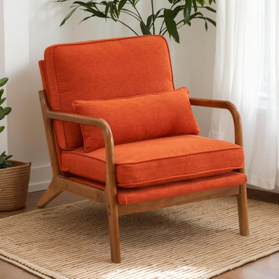 Accent Chair Mid-Century Modern Chair with Pillow Upholstered Lounge Arm Chair with Solid Wood Frame & Soft Cushion for Living Room