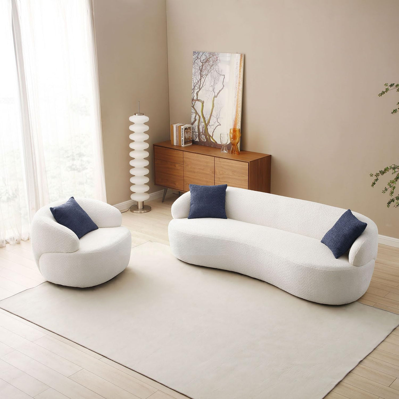 Modern Leisure Round Back Boucle Barrel Sofa Set