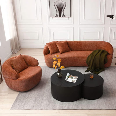 Modern Leisure Round Back Boucle Barrel Sofa Set