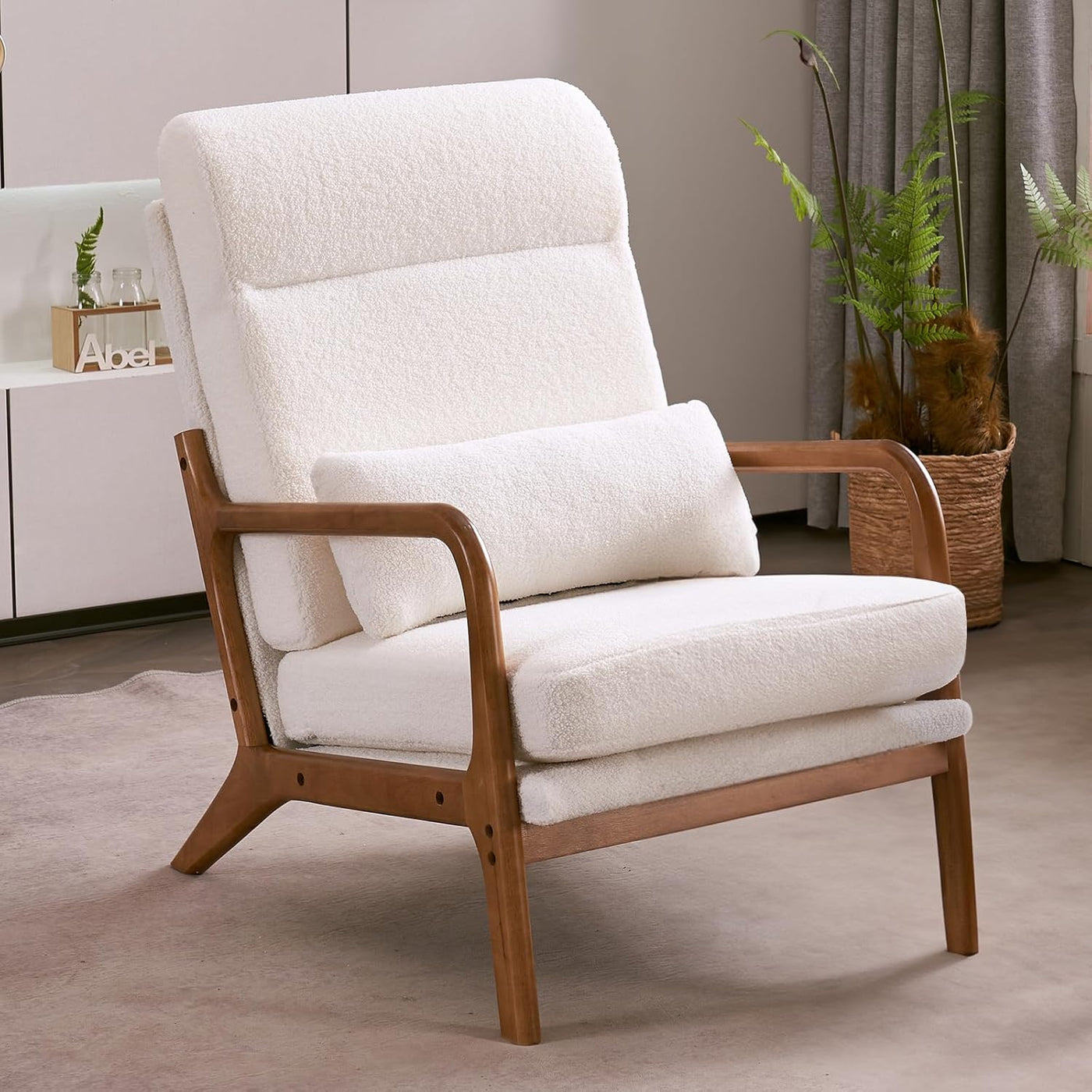 Accent Chair Mid-Century Modern Chair with Pillow Upholstered Lounge Arm Chair with Solid Wood Frame & Soft Cushion for Living Room