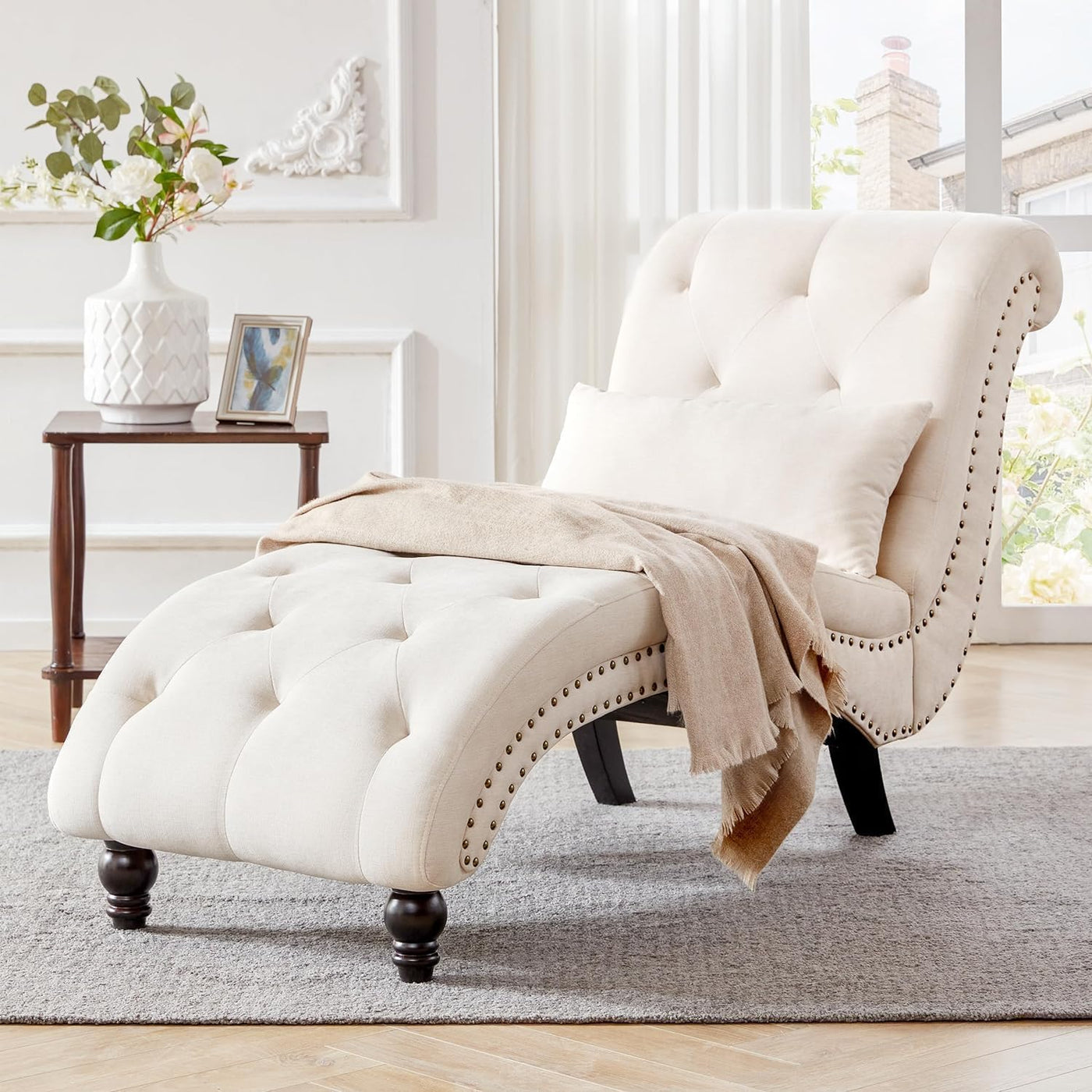 Tufted Soft Linen Chaise Lounge