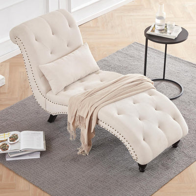 Tufted Soft Linen Chaise Lounge