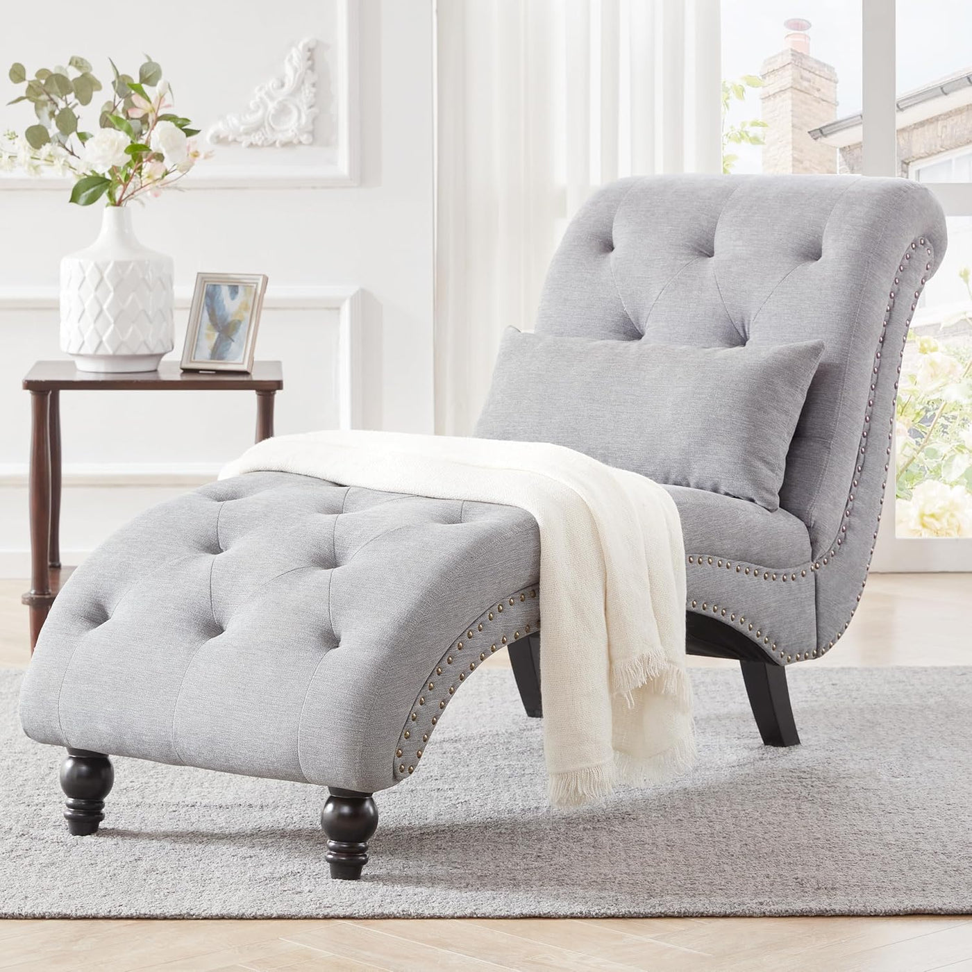 Tufted Soft Linen Chaise Lounge