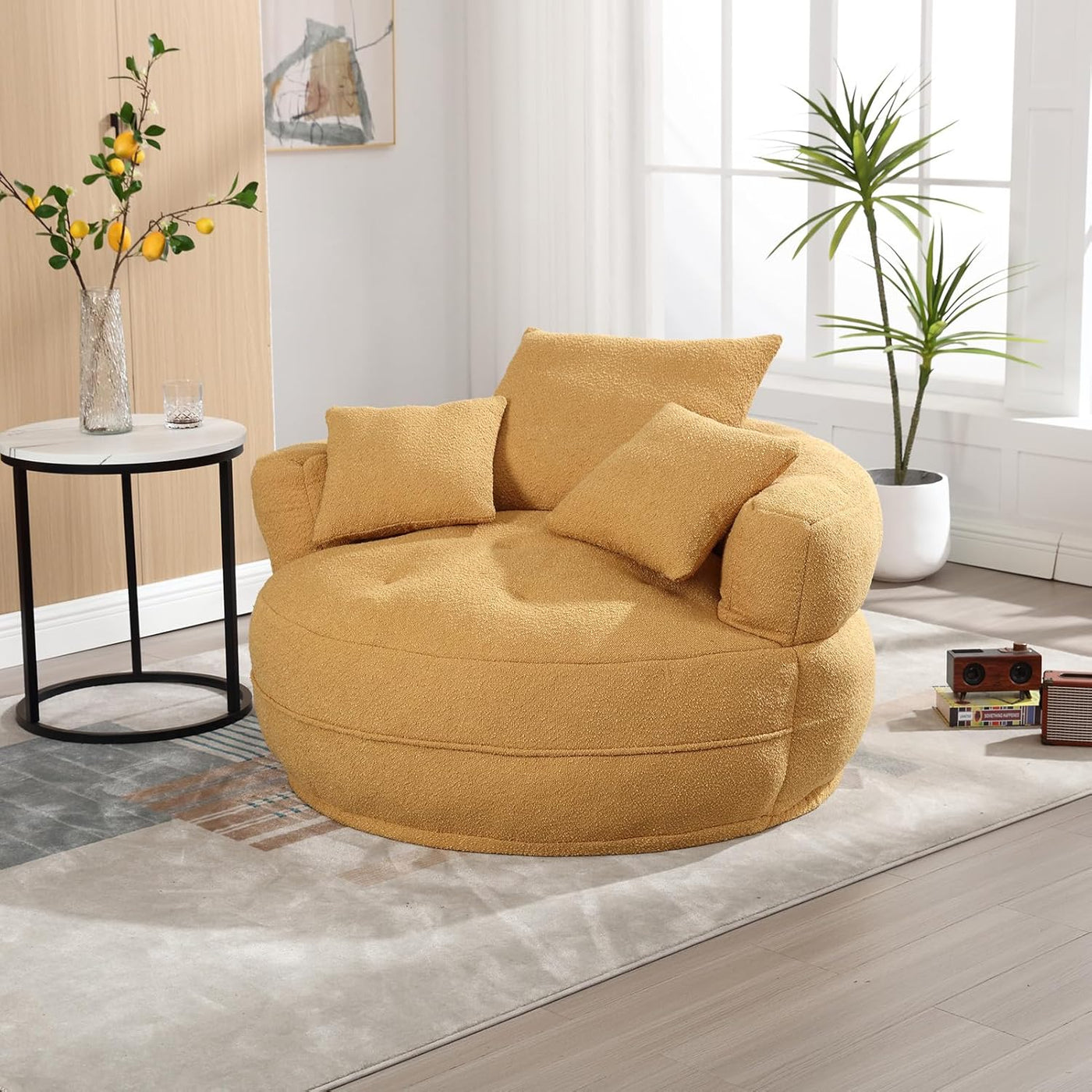 Oversized Round Lazy Sofa with 3 Pillows