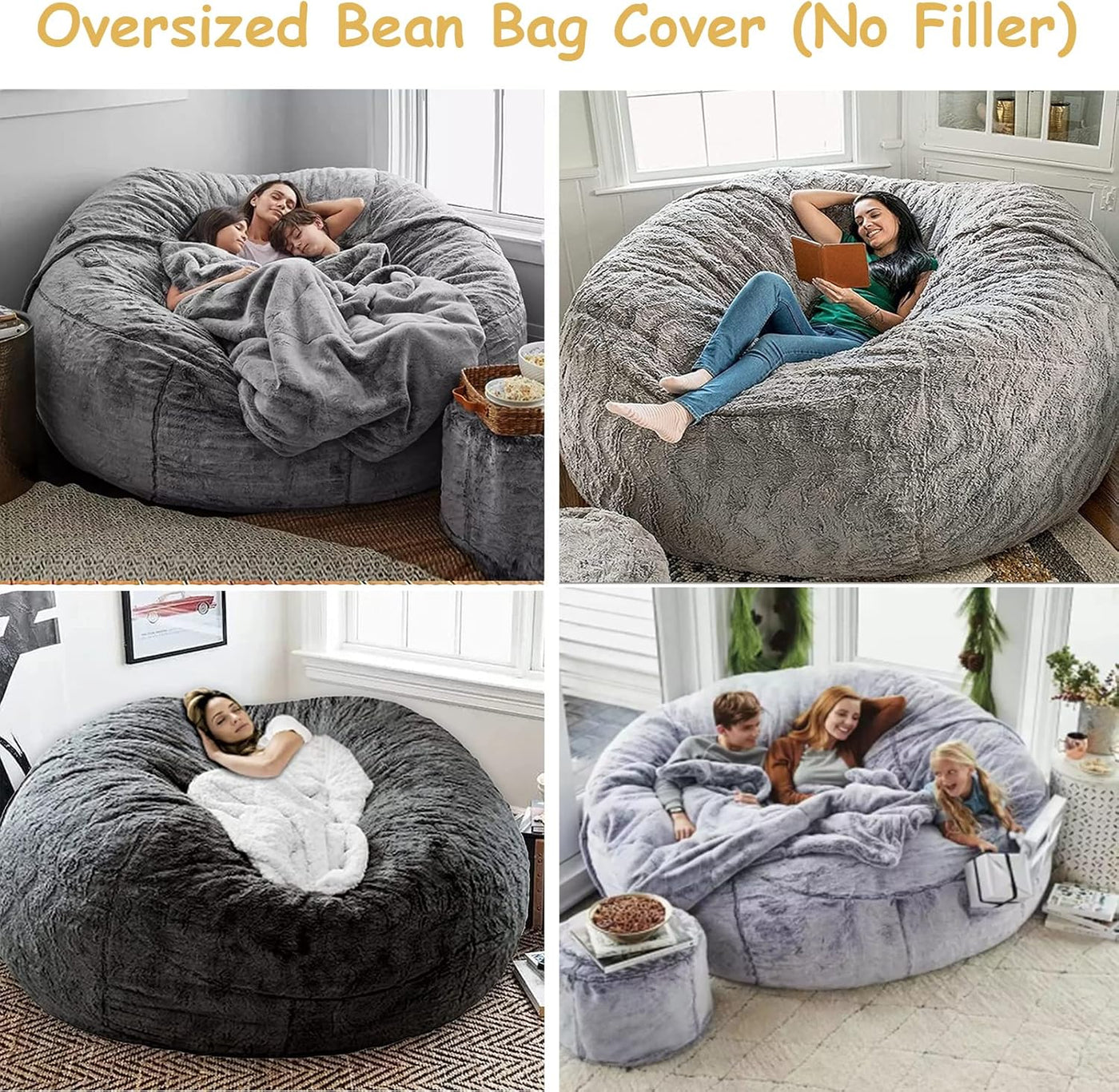 Soft Fluffy Fur Lazy Bean Bag Cover