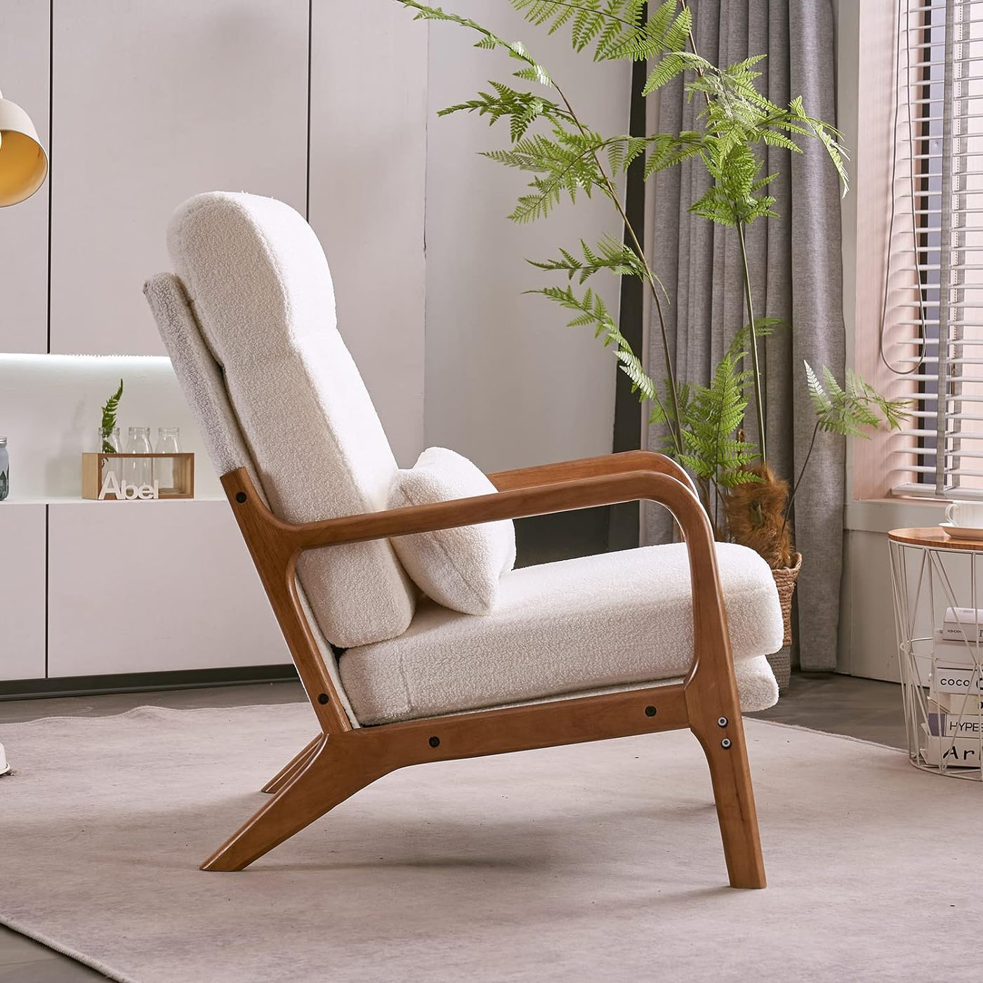 Accent Chair Mid-Century Modern Chair with Pillow Upholstered Lounge Arm Chair with Solid Wood Frame & Soft Cushion for Living Room