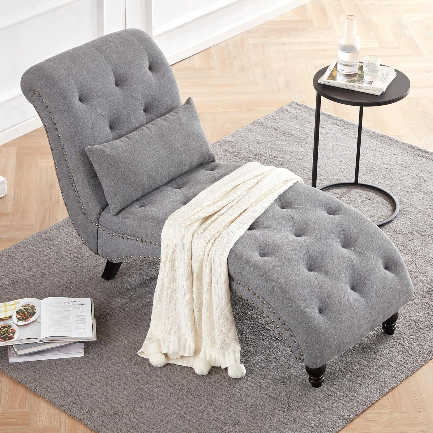 Tufted Soft Linen Chaise Lounge