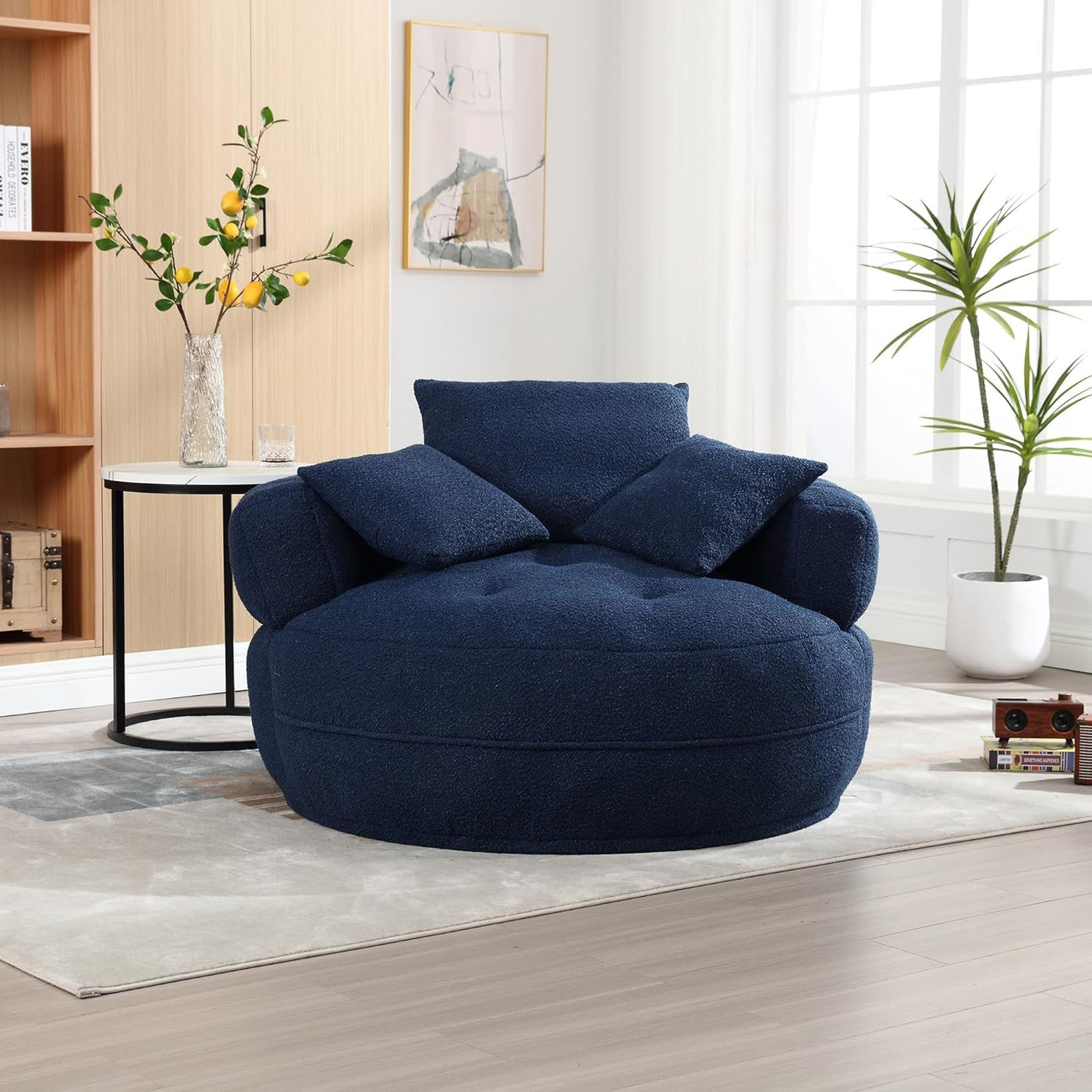 Oversized Round Lazy Sofa with 3 Pillows