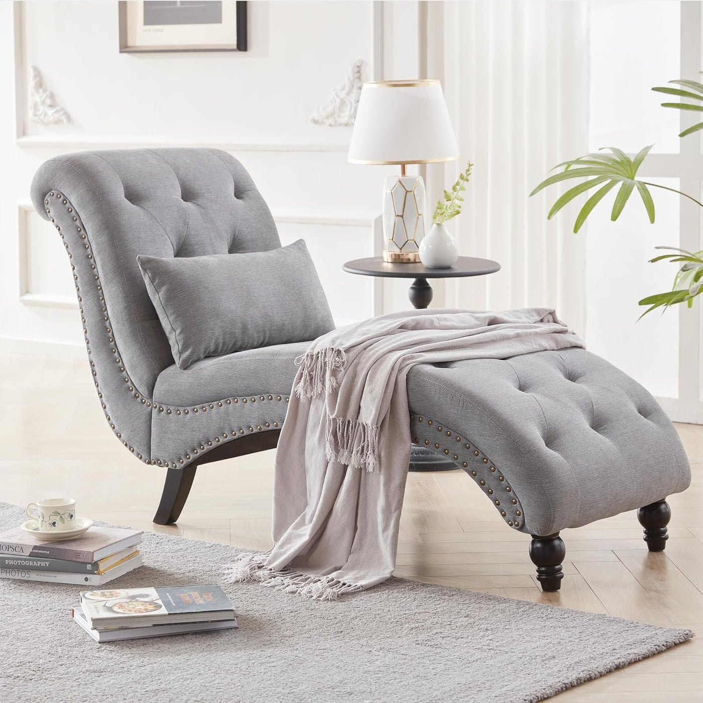 Tufted Soft Linen Chaise Lounge