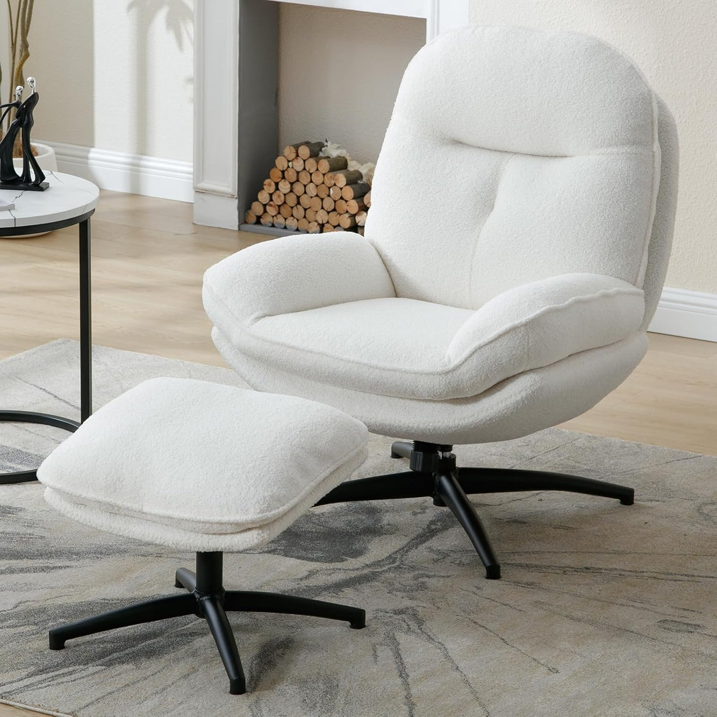 Modern 360° Swivel Accent Chair With Ottoman