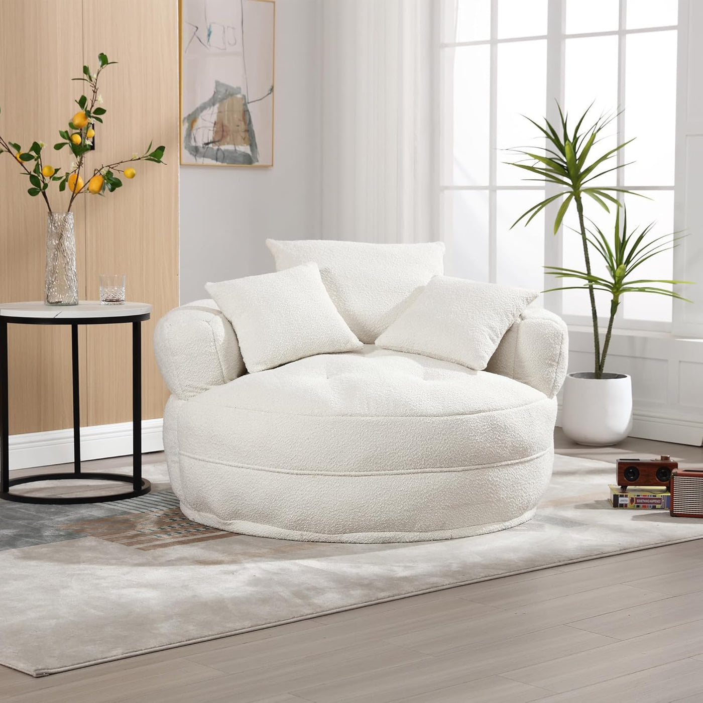 Oversized Round Lazy Sofa with 3 Pillows