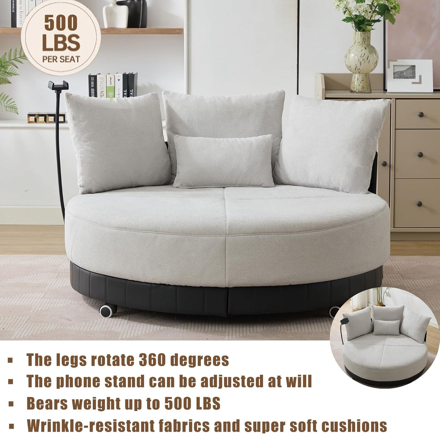 Oversized Round Swivel Accent Barrel Chairs