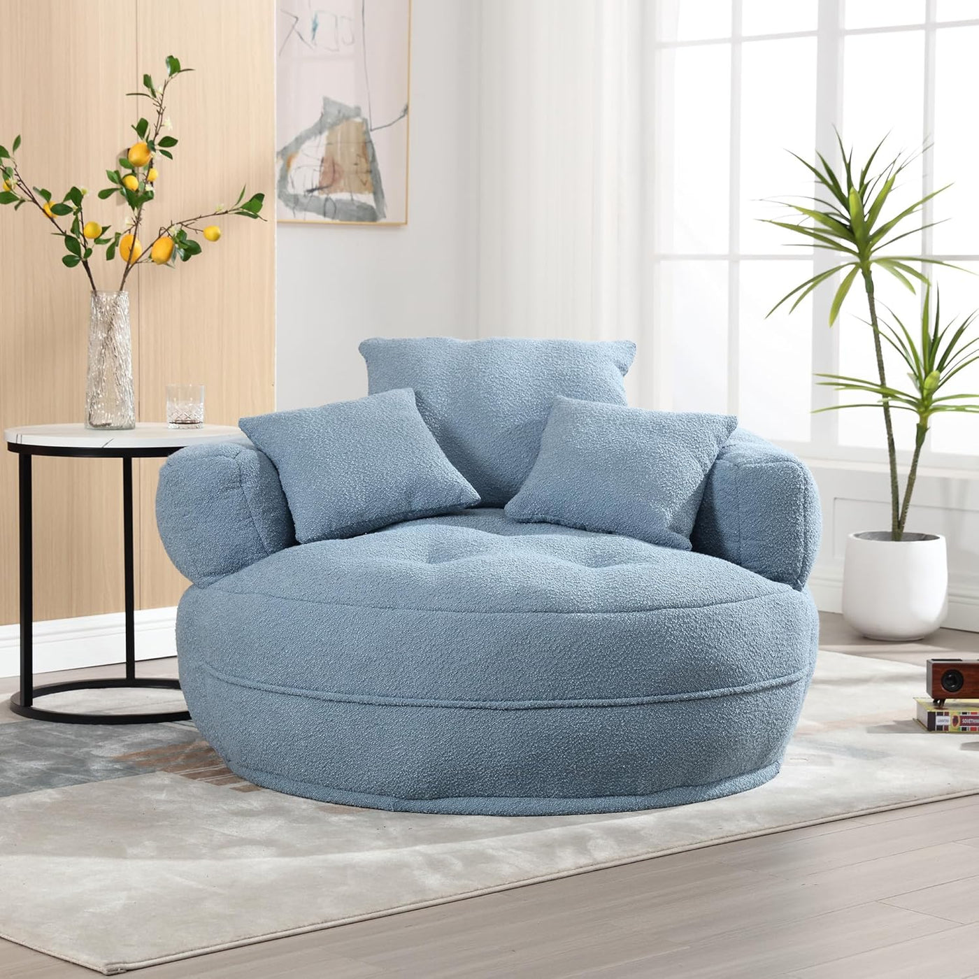 Oversized Round Lazy Sofa with 3 Pillows