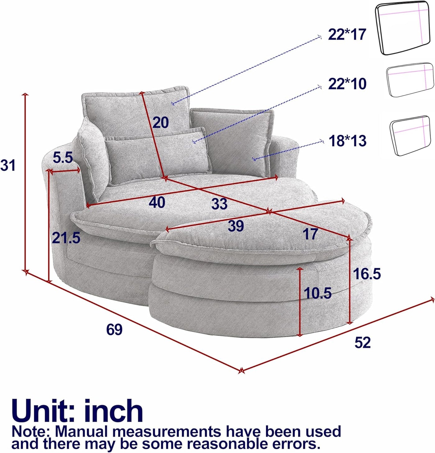 Modern Accent Round Loveseat Circle Swivel Barrel Chair