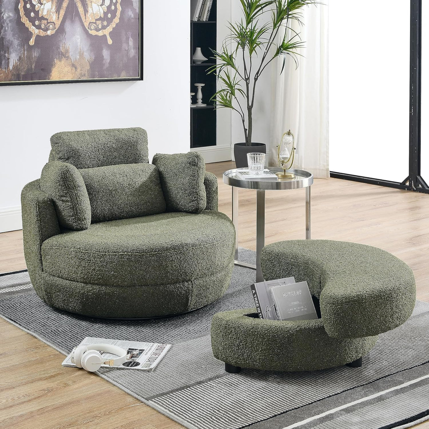 Modern Accent Round Loveseat Circle Swivel Barrel Chair