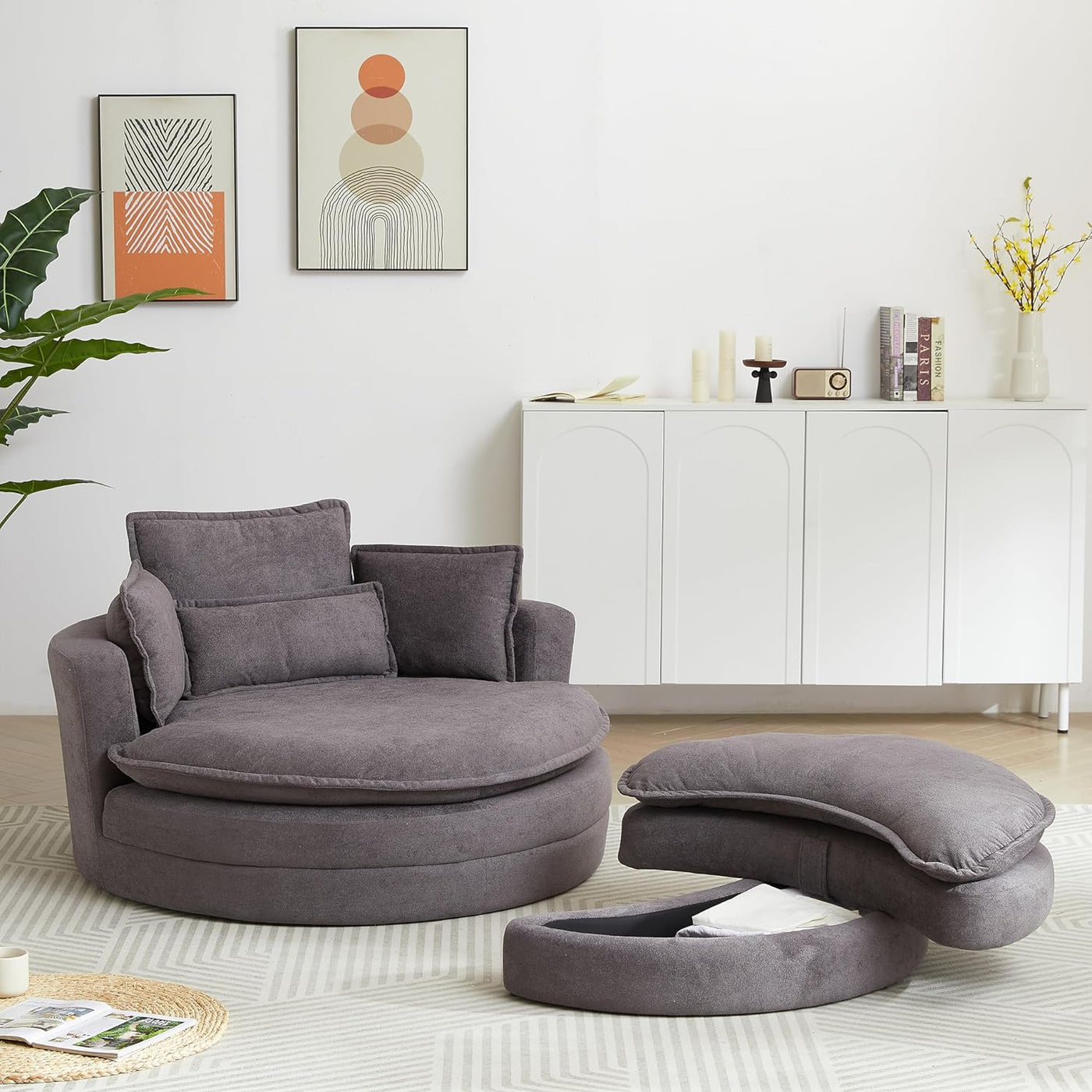 Modern Accent Round Loveseat Circle Swivel Barrel Chair