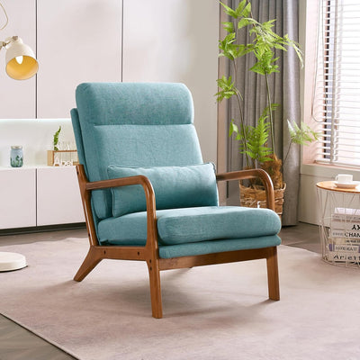 Accent Chair Mid-Century Modern Chair with Pillow Upholstered Lounge Arm Chair with Solid Wood Frame & Soft Cushion for Living Room