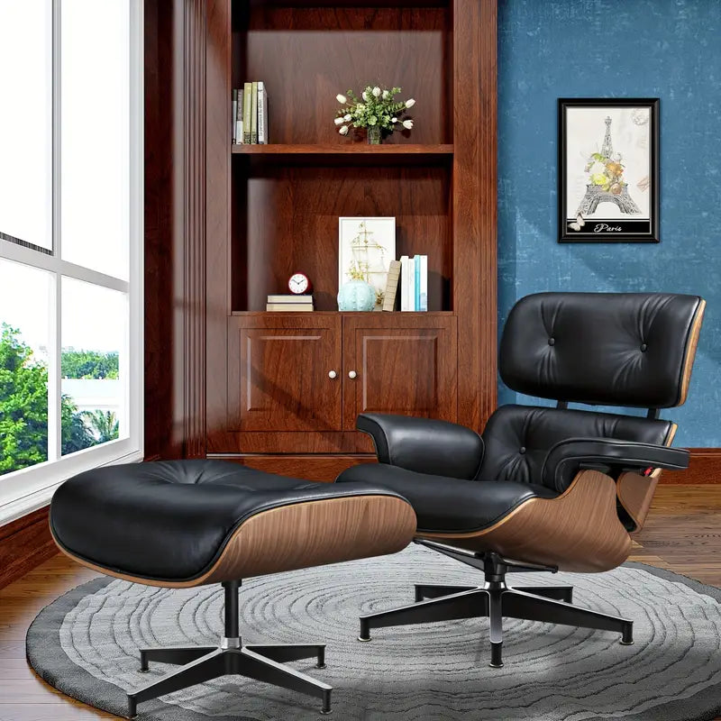 Premium Mid Century Modern Iconic Lounge Chair & Ottoman Set