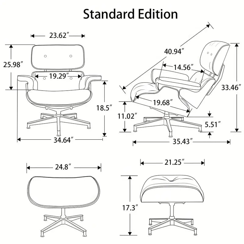 Premium Mid Century Modern Iconic Lounge Chair & Ottoman Set